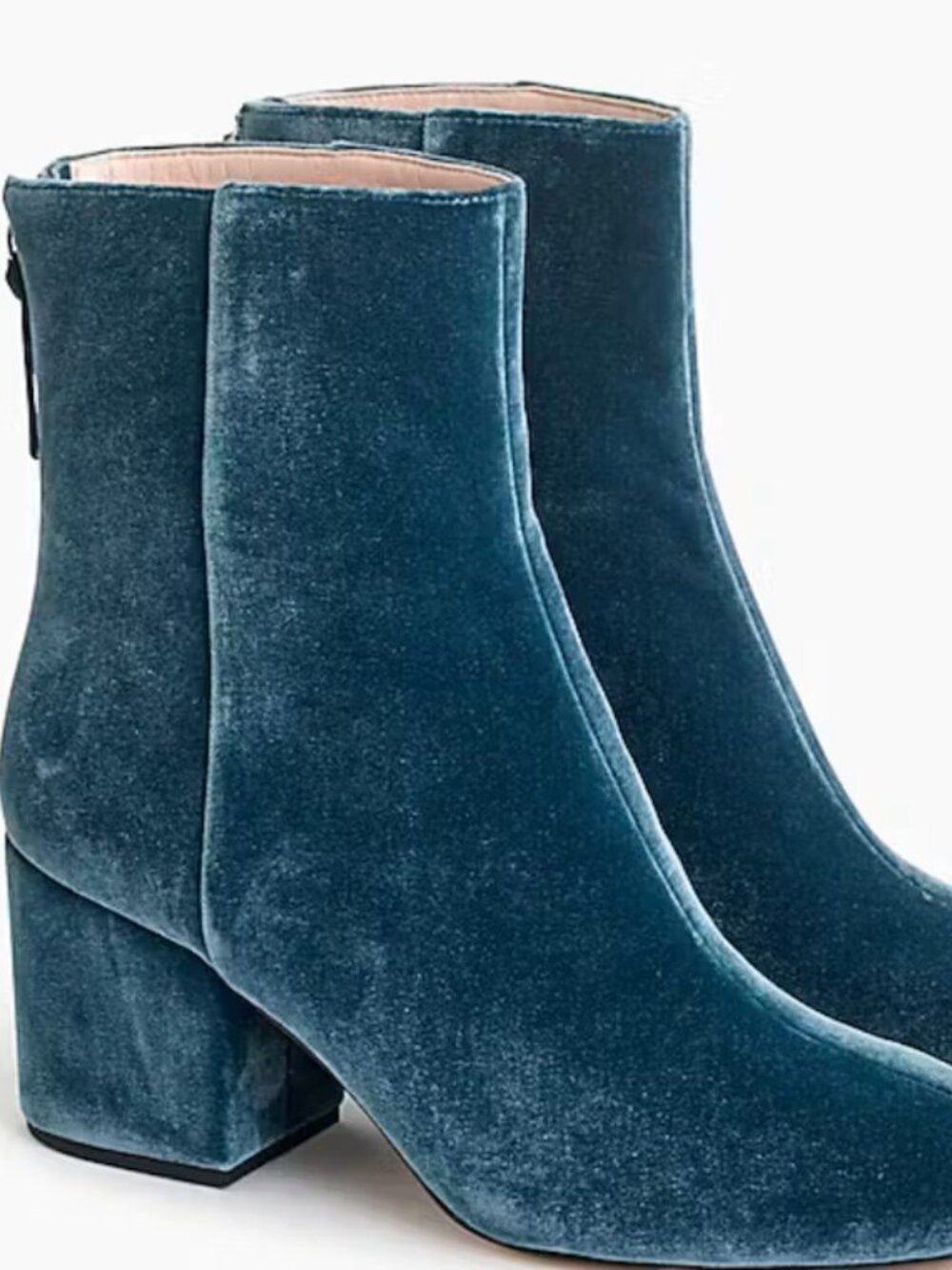 J.Crew Teal Velvet Ankle Boots Size 7.5 Block Heel Velvet Booties Romantic Luxe